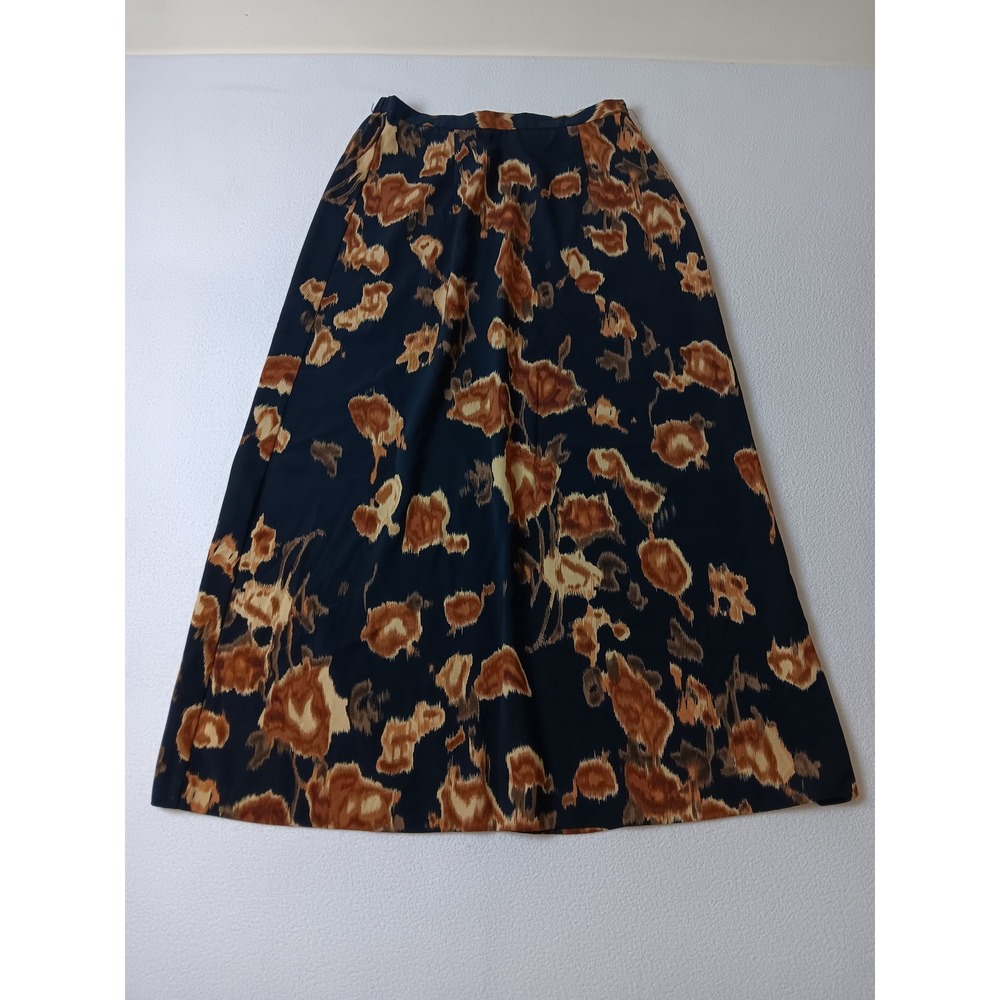 Kathie Lee Collection Womens Abstract Floral Maxi Skirt Brown Black Size 8